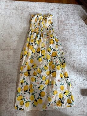 H&M Cream Maxi Dress with Yellow Lemon Print